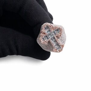 Moisonatte Rose Gold and Silver Crystal Cross Ring